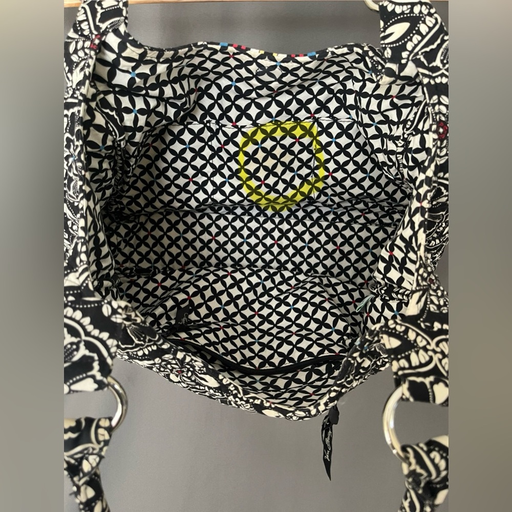 Vera Bradley Barcelona Black White Multicolor Stripe Scoop Quilted Purse - Picture 6 of 10